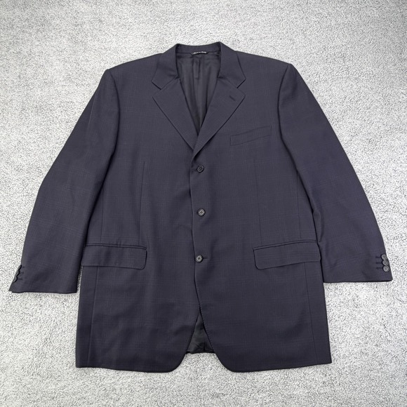 Canali Blazer Men 52L Navy Blue Windowpane Plaid Pure Wool Italy Made Sport Coat